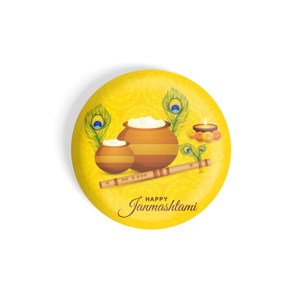 dhcrafts Round Fridge Magnet Yellow Janamashtmi D1 Glossy Finish Design Pack of 1 (58 mm)